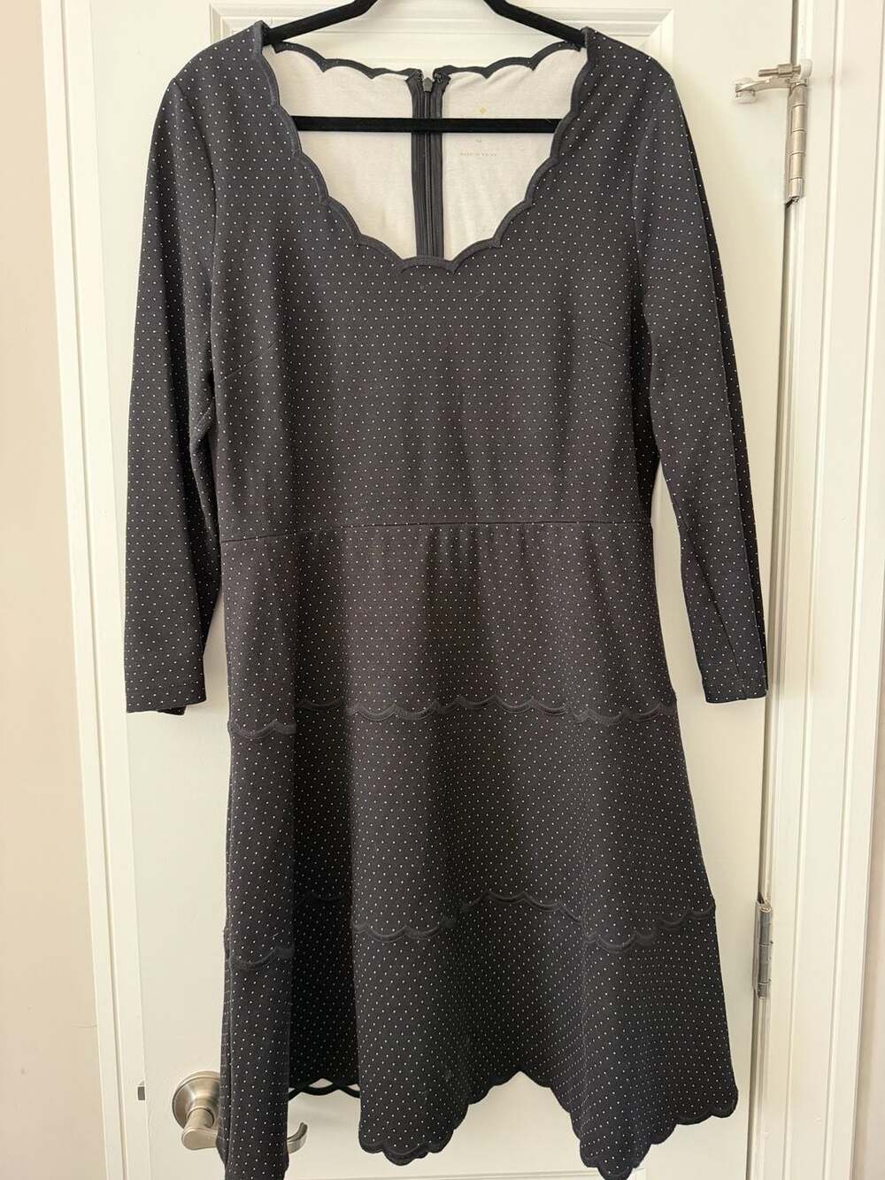Kate Spade New York Polka Dot Scalloped Tiered Ponte Knit Dress, Size 14